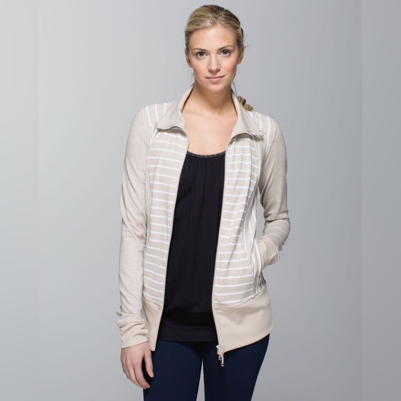 Lululemon Nice Asana Jacket Deauville Stripe Heathered Cashew White - Size: 6 - Picture 1 of 11